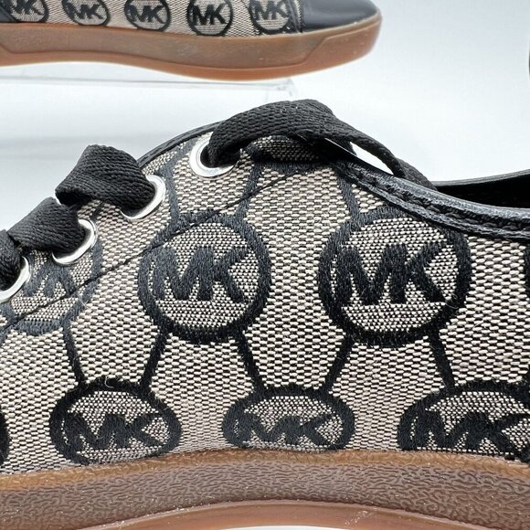 Michael Kors Womens 7M MK Logo City Sneakers Blk Silver Canvas Shoe Jacquard New - Picture 12 of 15